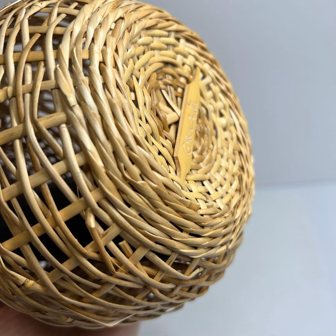有馬籠　昭竹斎作　竹細工花籠　共箱　h22cm 東K7-1228①