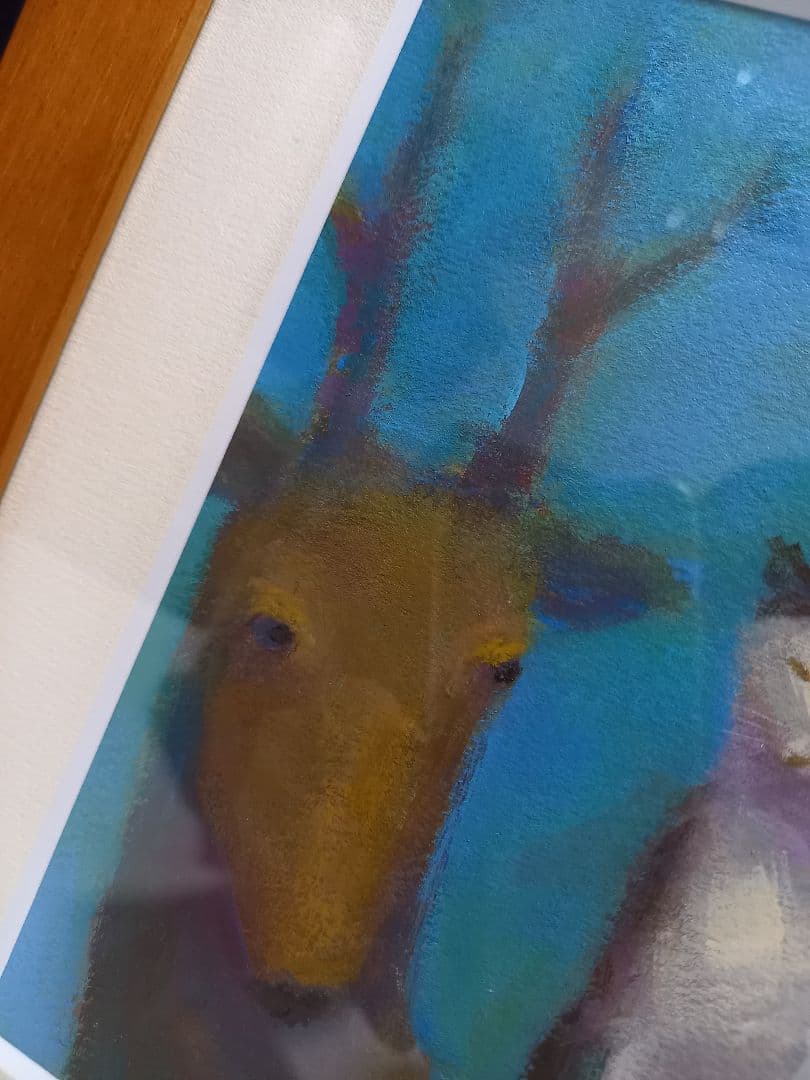 題名　山登り　布施和佳子　猫　作家　パステル画　北欧　モダン　アート