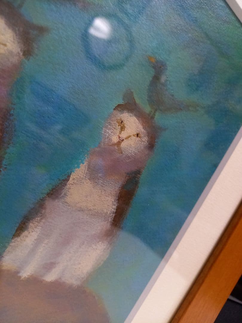 題名　山登り　布施和佳子　猫　作家　パステル画　北欧　モダン　アート