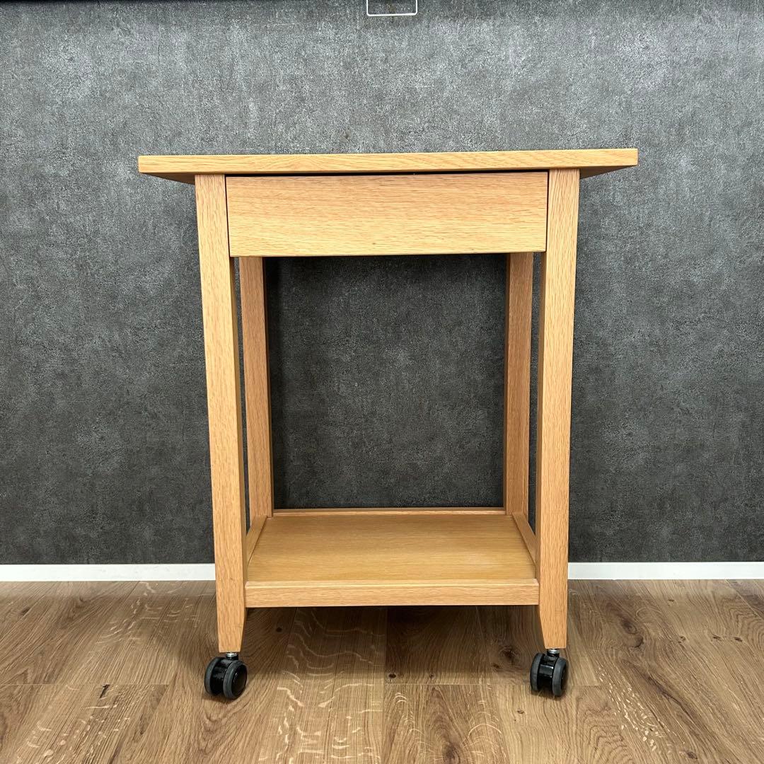 美品 柏木工 キャスター付 サイドテーブル オーク材ラック ワゴンKASHIWA