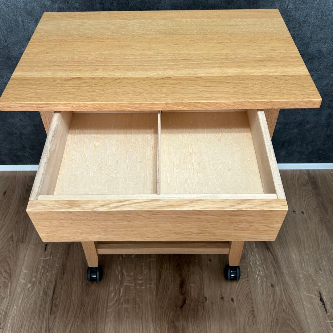 美品 柏木工 キャスター付 サイドテーブル オーク材ラック ワゴンKASHIWA