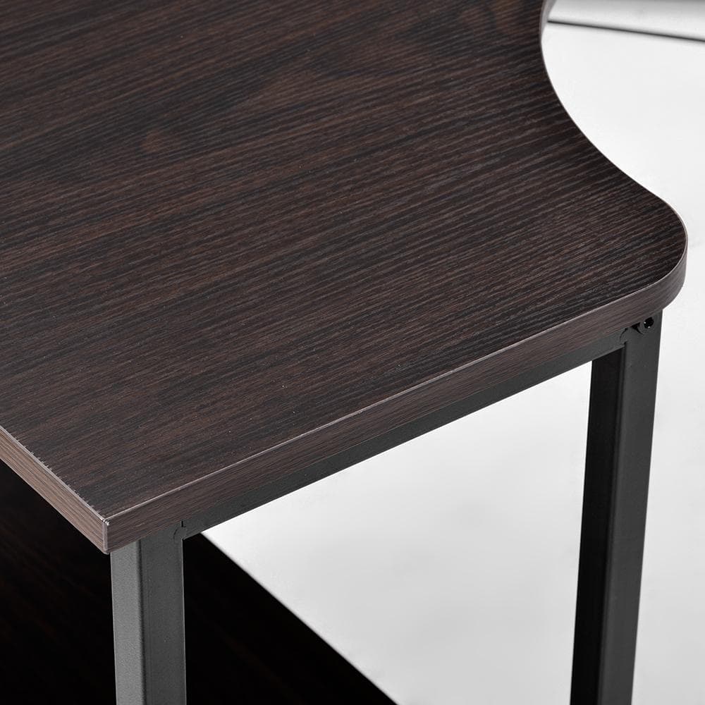 【ダークブラウン】パソコンデスク L字120cm2段ラック付 デスク木製勉強机