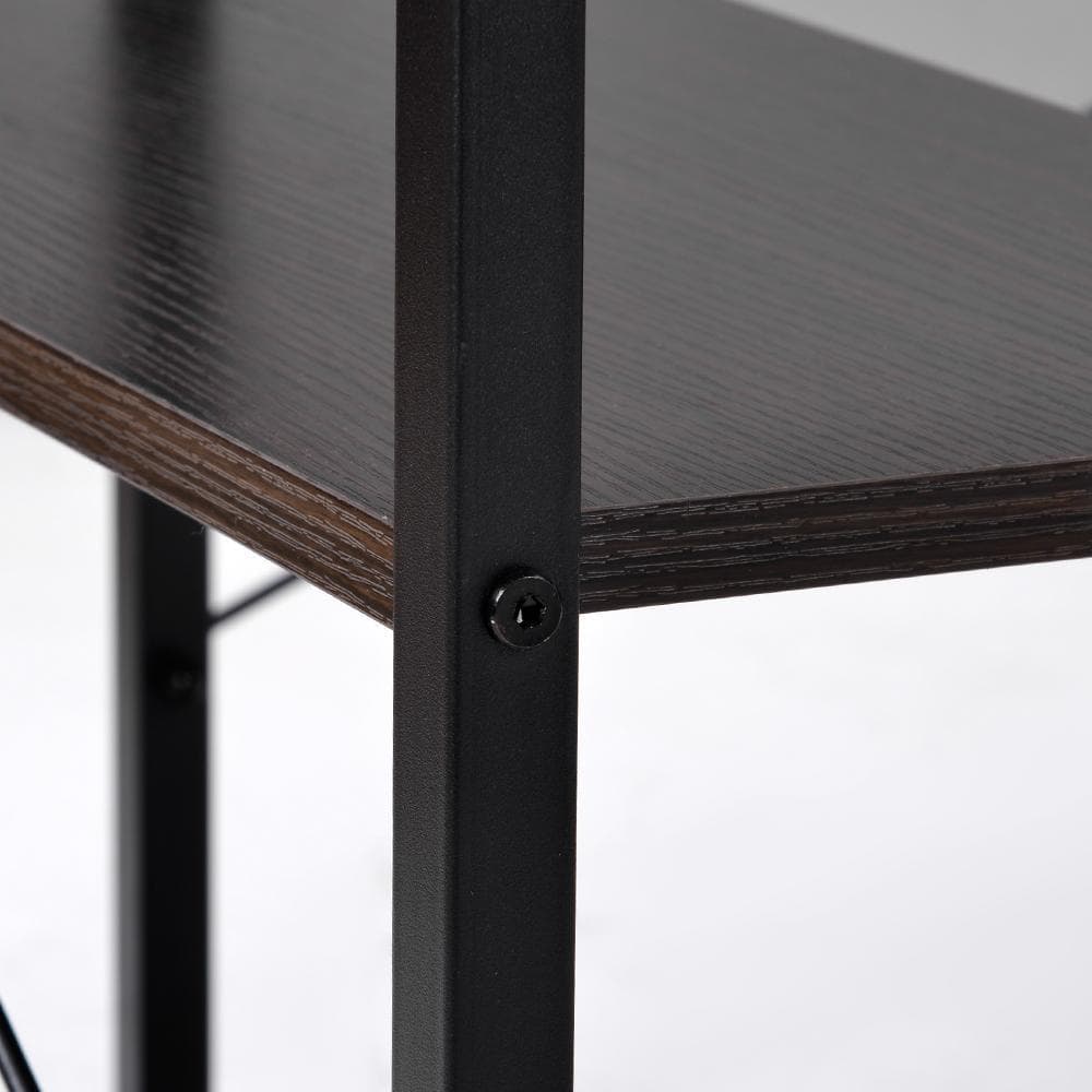 【ダークブラウン】パソコンデスク L字120cm2段ラック付 デスク木製勉強机