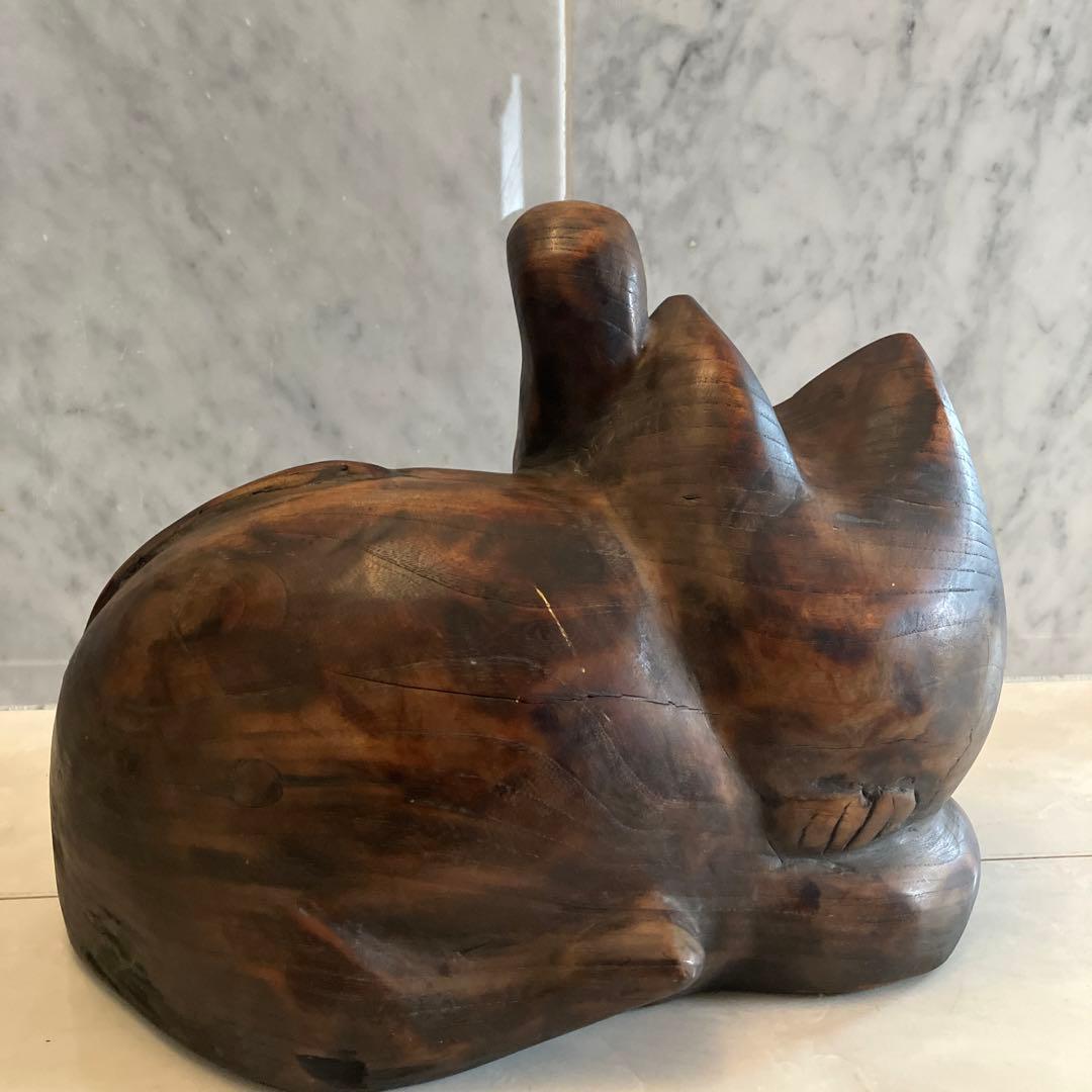 アンティーク可愛らしいお顔で良き人を呼び込む超特大一刀彫の招き猫