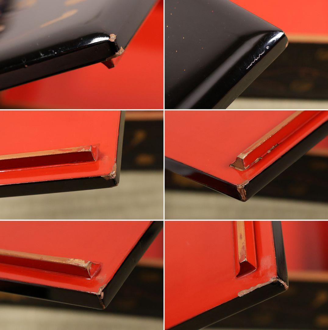 木製漆器 貝桶 金蒔絵 三段 重箱 黒塗 朱塗 梨地 雛 漆芸【MA745