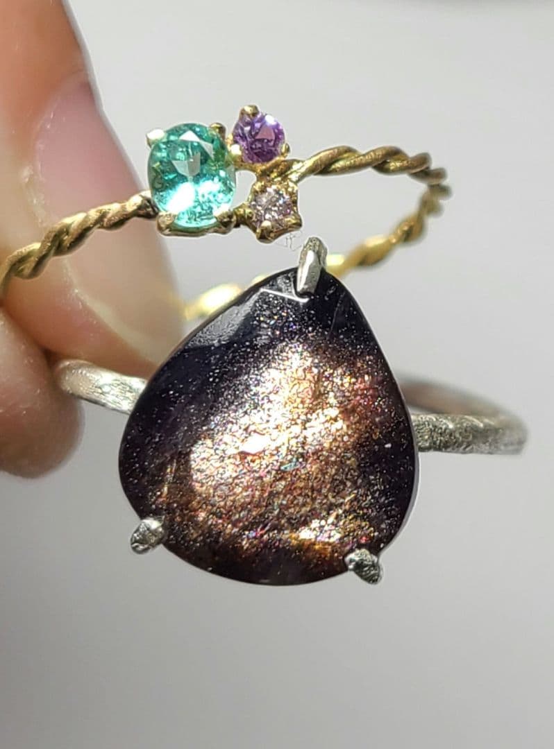 ミラノ★非加熱アイオライトサンストーン、パライバトルマリン★リングオーダー