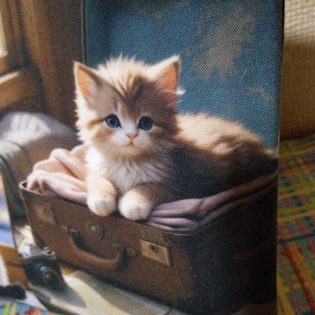 ハンドメイド、両面4パネルかわいいネコちゃんフラットポーチ(20cm