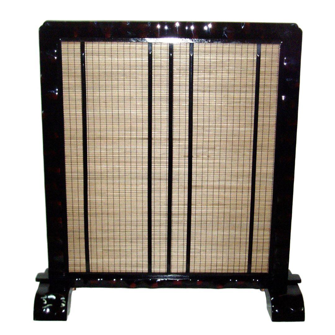 伝統衝立和風衝立　デラックスタイプ　コブ加工　黒フレーム衝立　中部は木簾　訳アリ