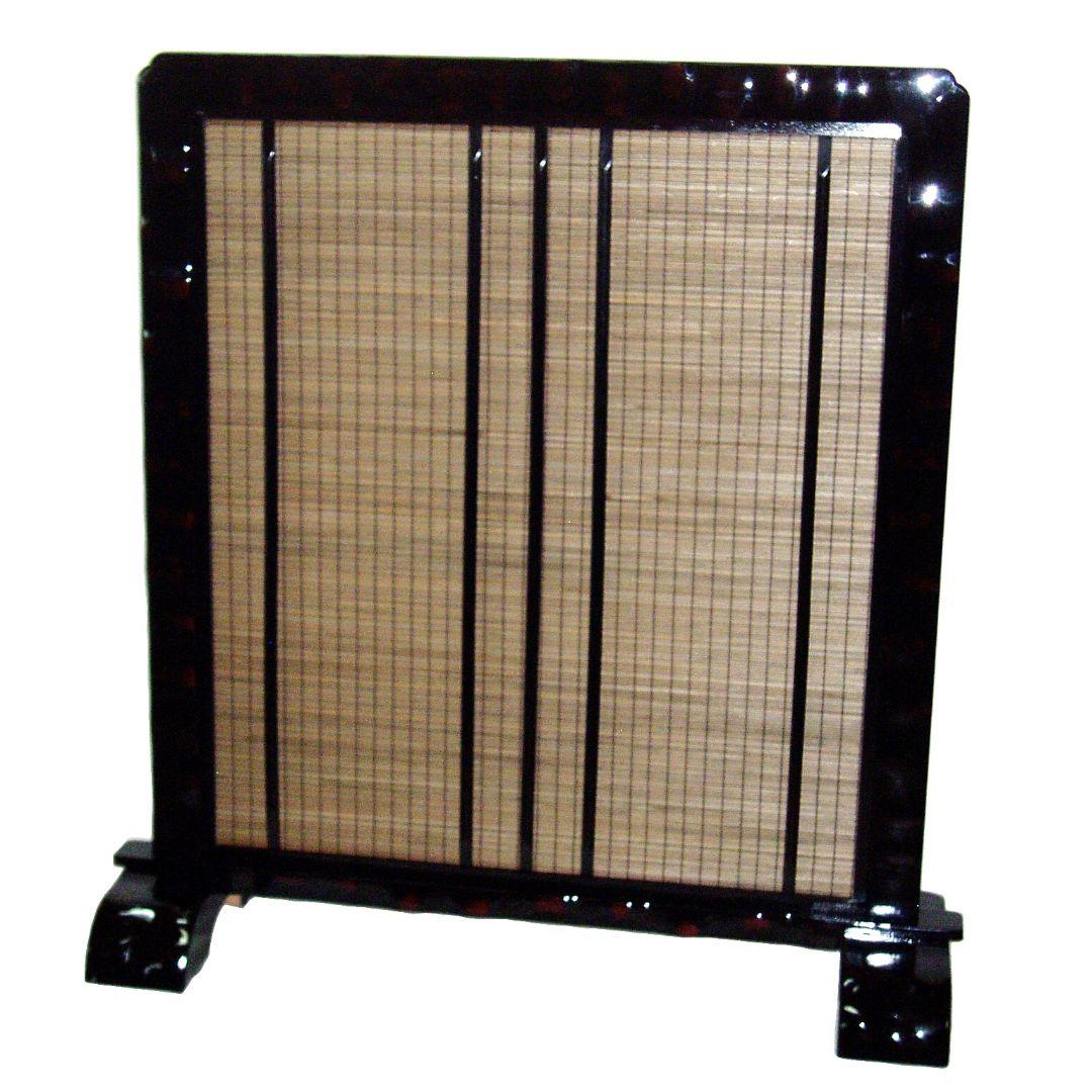 伝統衝立和風衝立　デラックスタイプ　コブ加工　黒フレーム衝立　中部は木簾　訳アリ