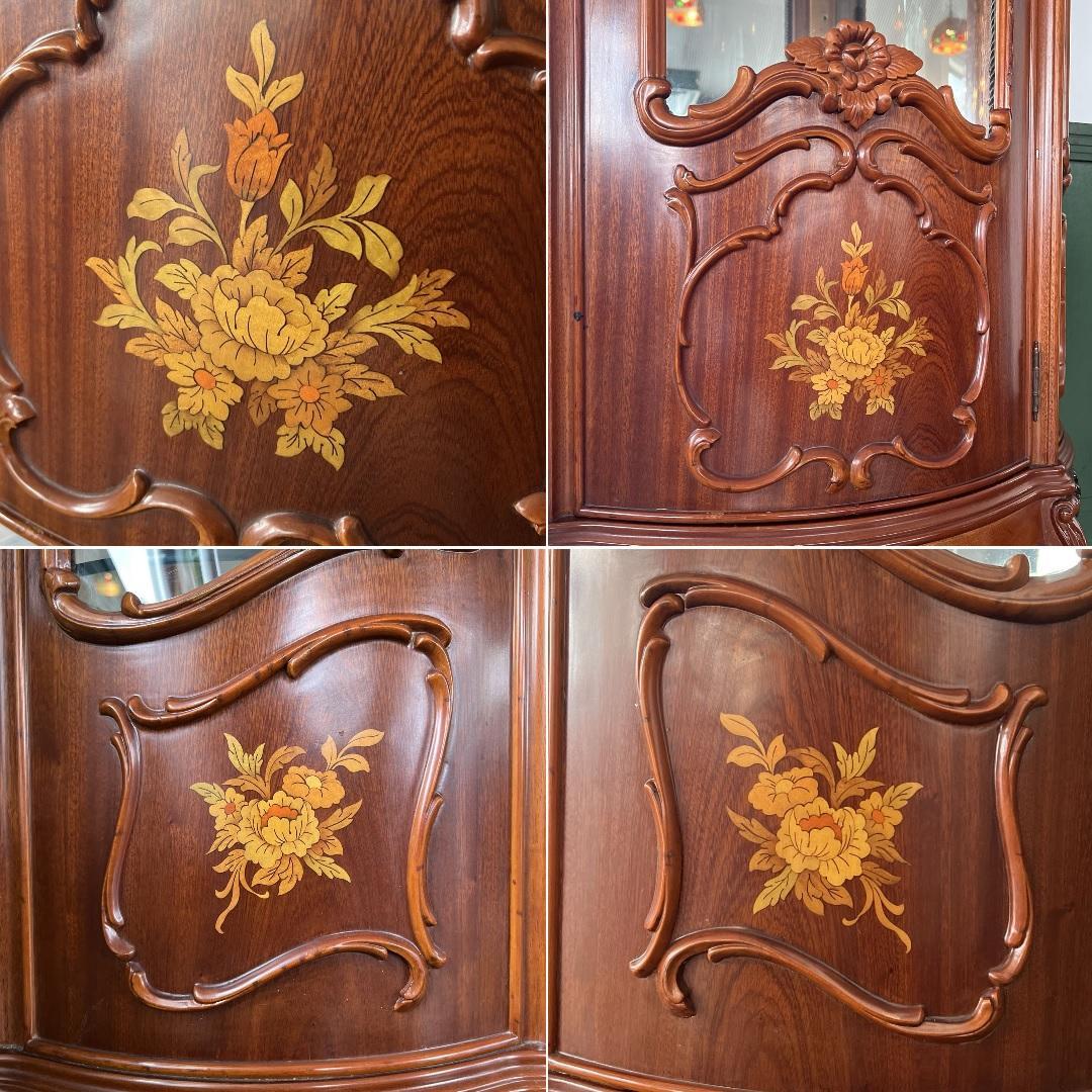 k076 イタリア製 象嵌細工が美しいクラシカル半円キャビネット