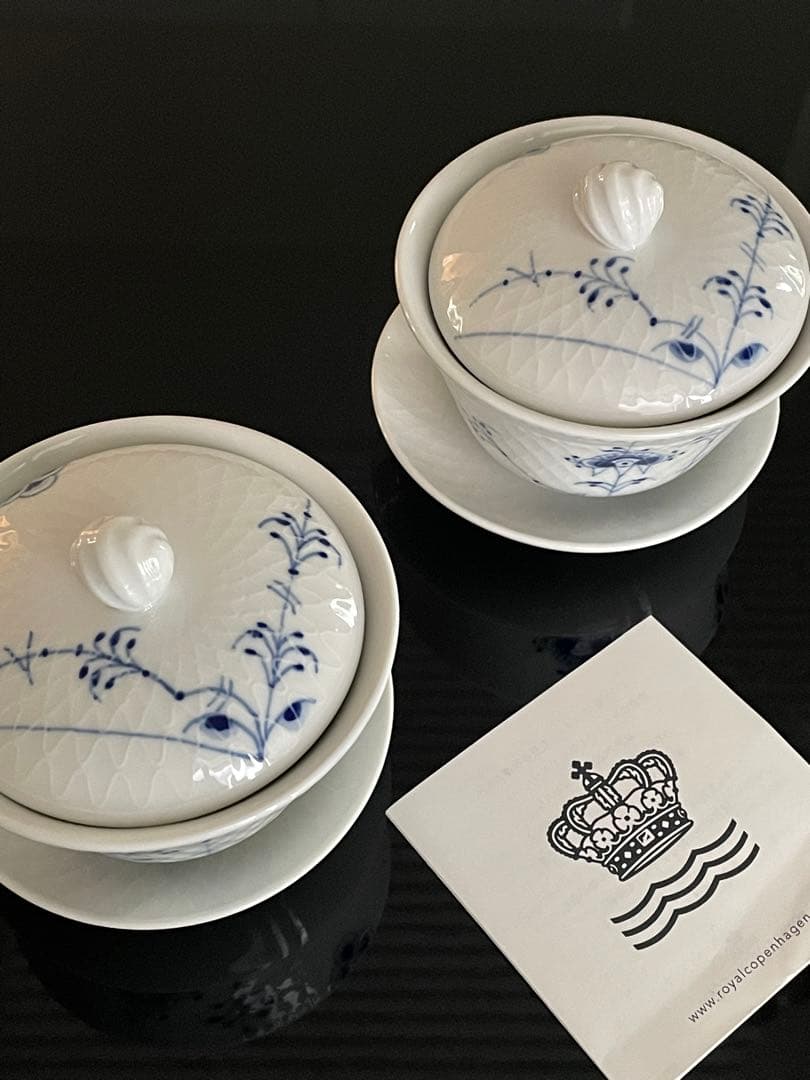 【新品】ロイヤルコペンハーゲン　ブルーパルメッテ 蓋つきカップ&ソーサー 4客