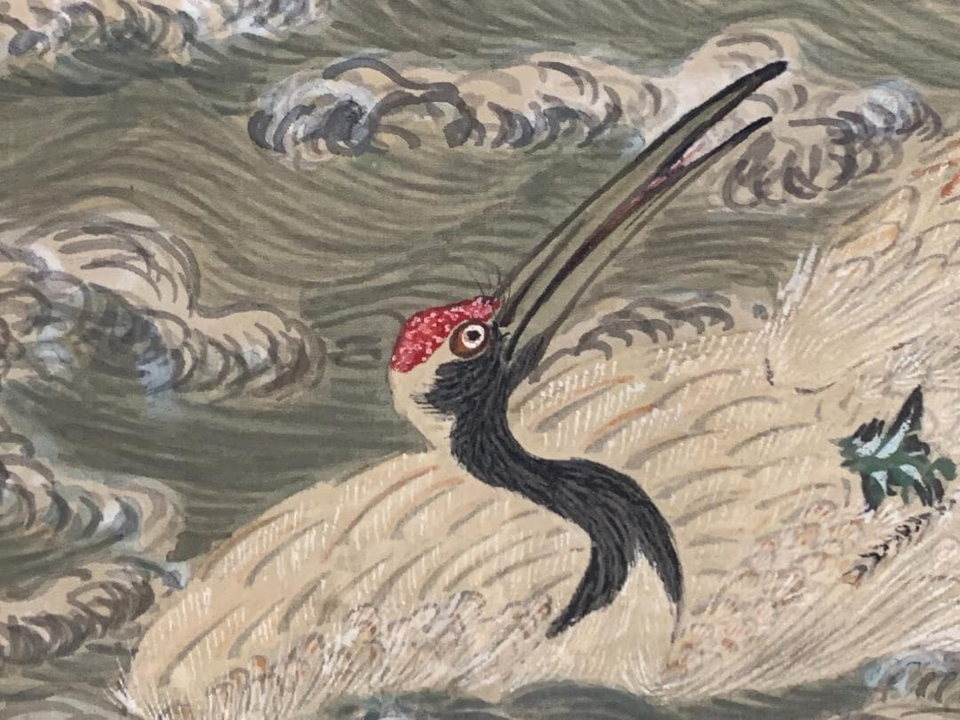 椿椿山 舞鶴旭日香海桃秀 絹本 肉筆 掛軸 南画家 渡辺崋山師事