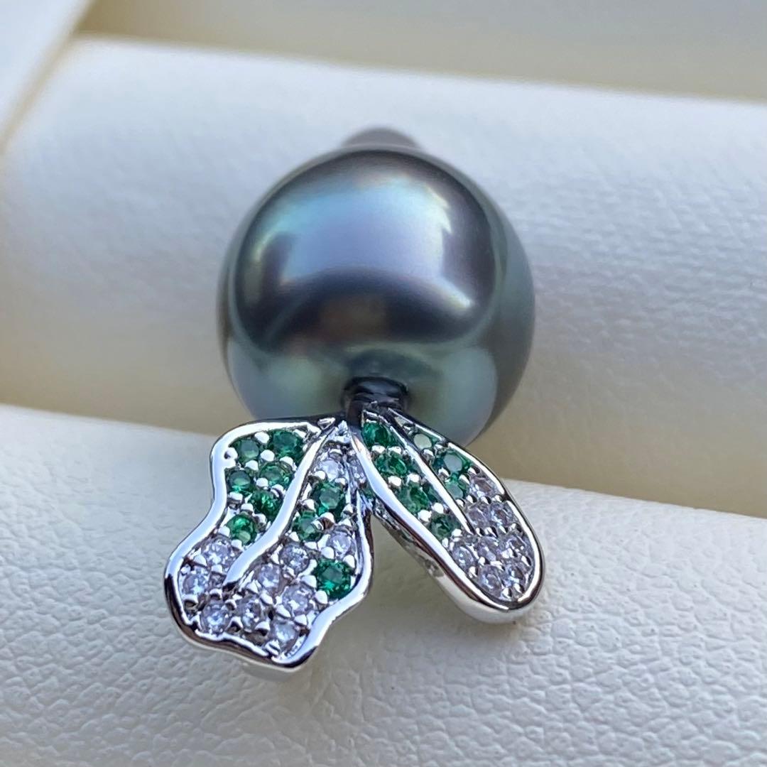 本真珠　南洋黒蝶真珠ネックレストップ　15.4*11.4mmグリーン紫PT927