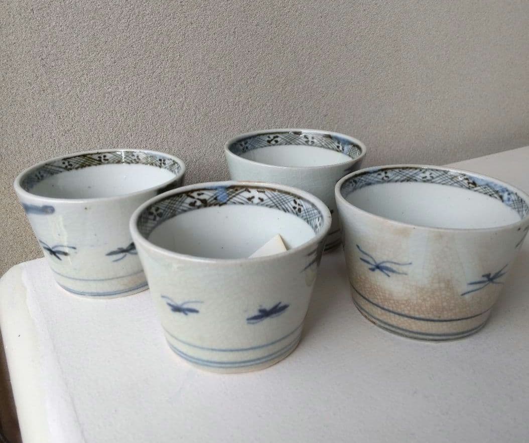 アジサイ (？) の図 蕎麦猪口 蕎麦ちょこ そば猪口 4客 ②