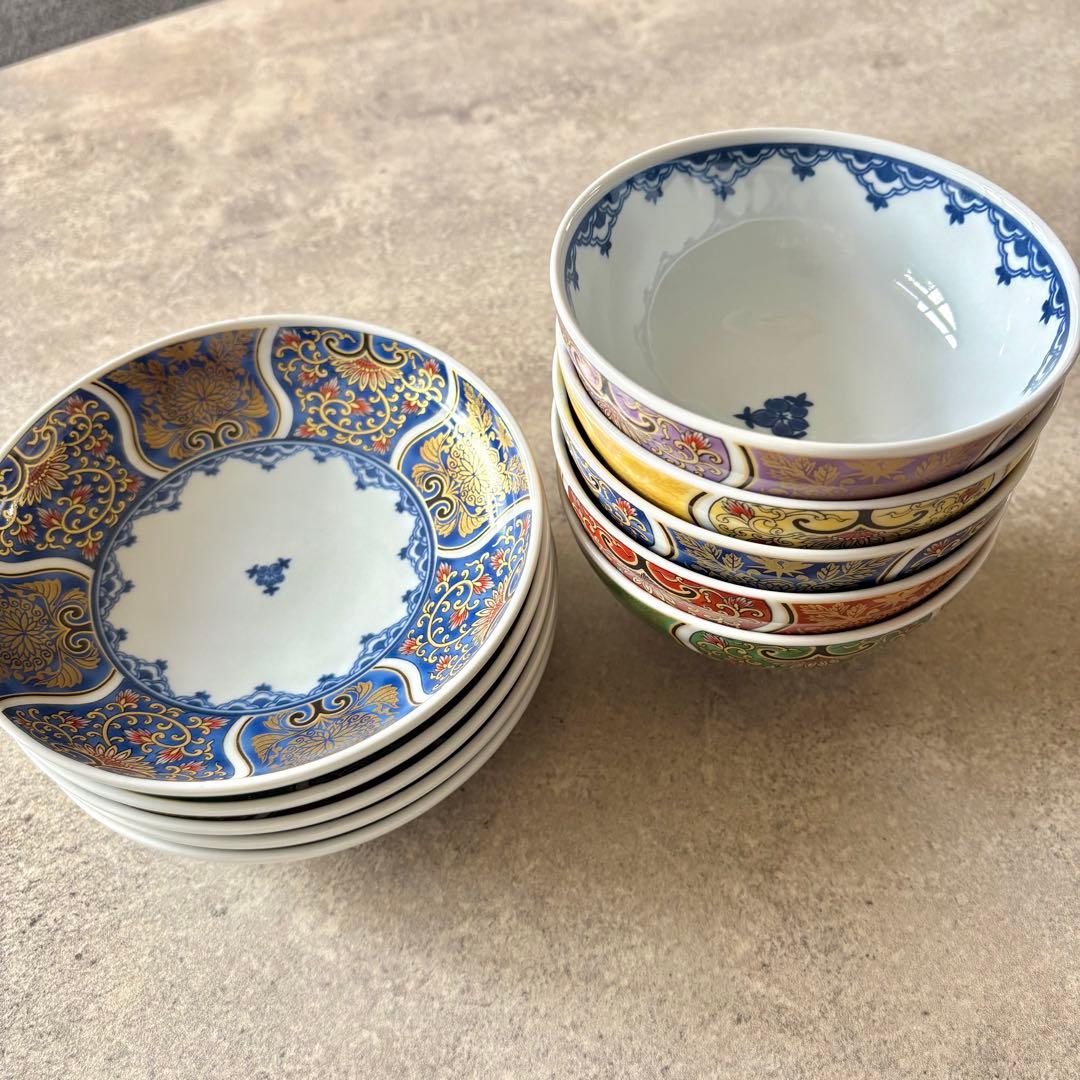 献上古伊万里 10点セット 飯碗五色 取り皿五色 まとめ売り 食器 茶碗