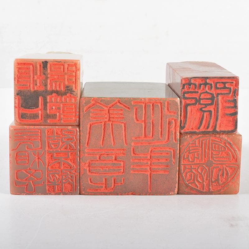 中国　書道具　篆刻　玉石寿山石芙蓉石など　印材　5点まとめて　F　R5215