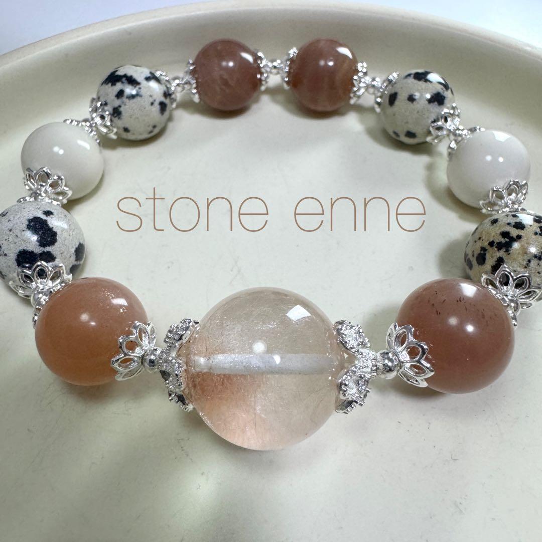 天然石　ハンドメイド　ブレスレット　サゲニティック　サゲ　ダルメシアン