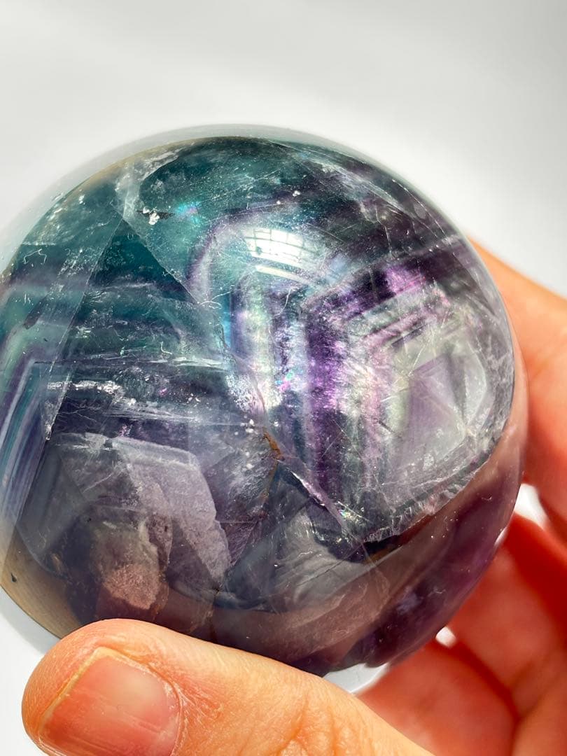 フローライト　透明感　高品質　ハイグレード　パーム　虹　パワー　スフィア
