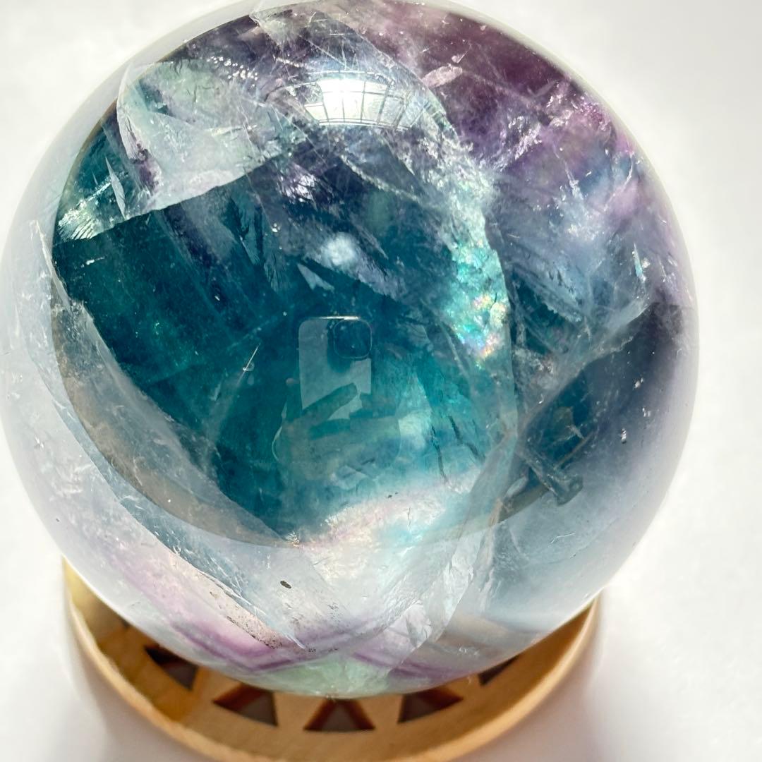 フローライト　透明感　高品質　ハイグレード　パーム　虹　パワー　スフィア