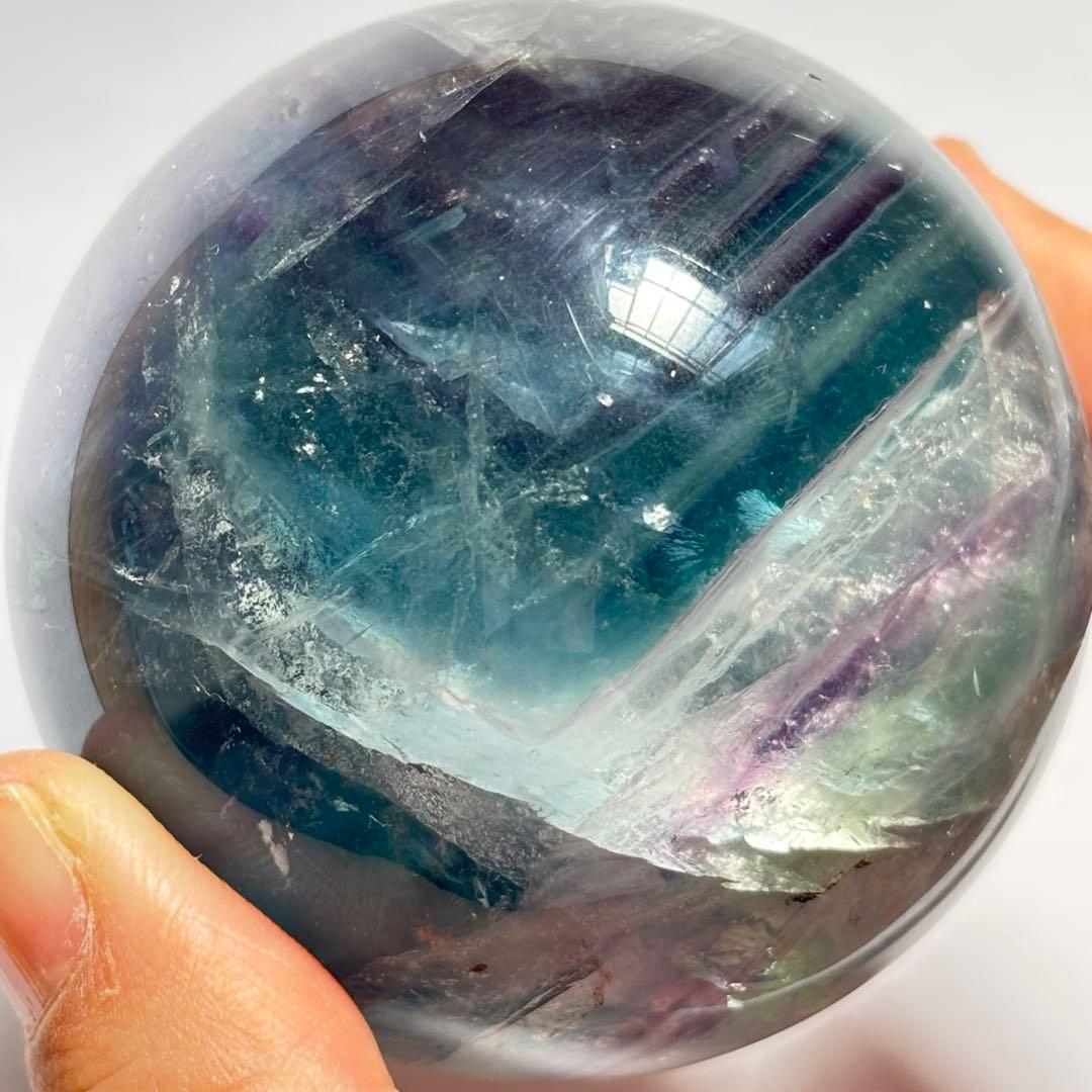 フローライト　透明感　高品質　ハイグレード　パーム　虹　パワー　スフィア