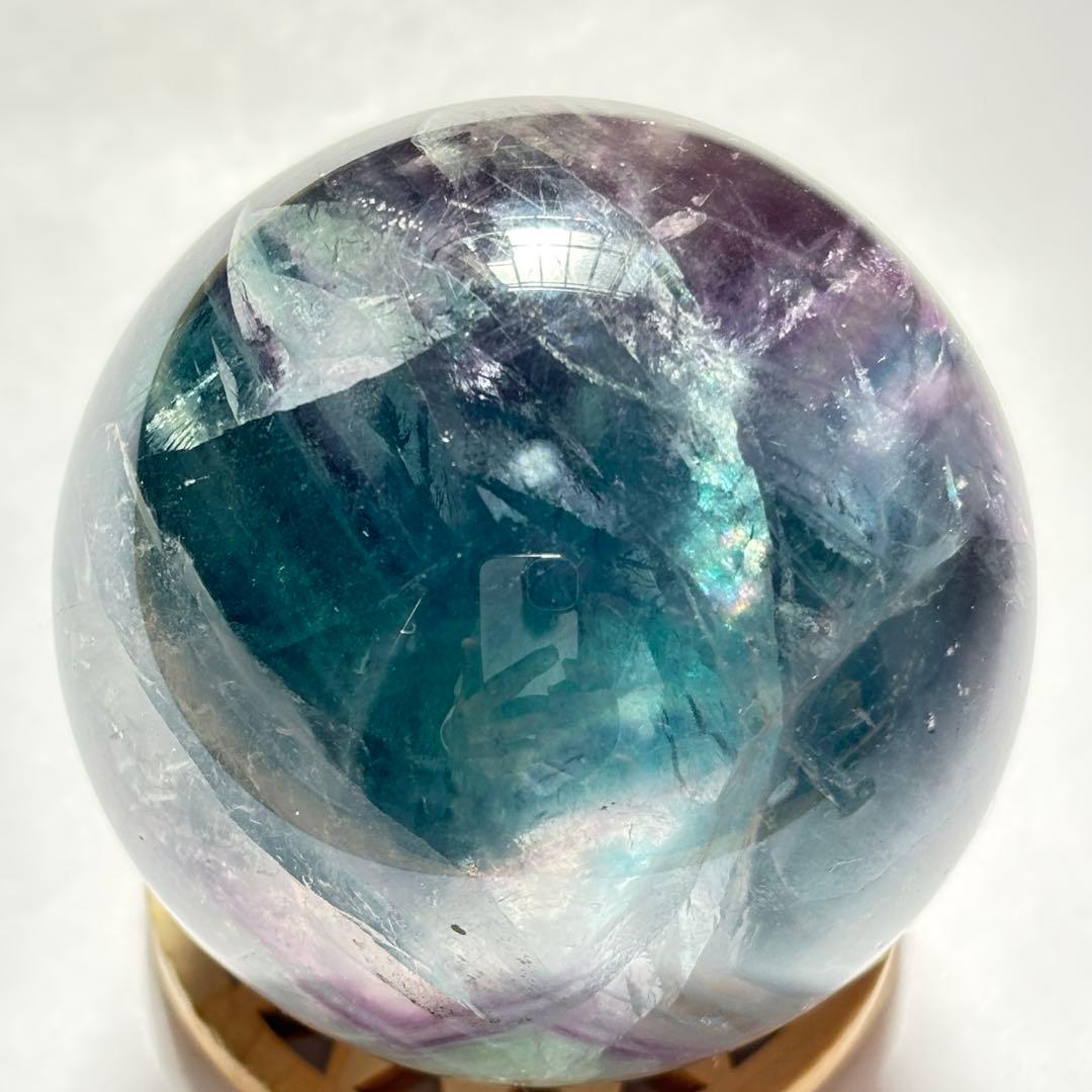 フローライト　透明感　高品質　ハイグレード　パーム　虹　パワー　スフィア