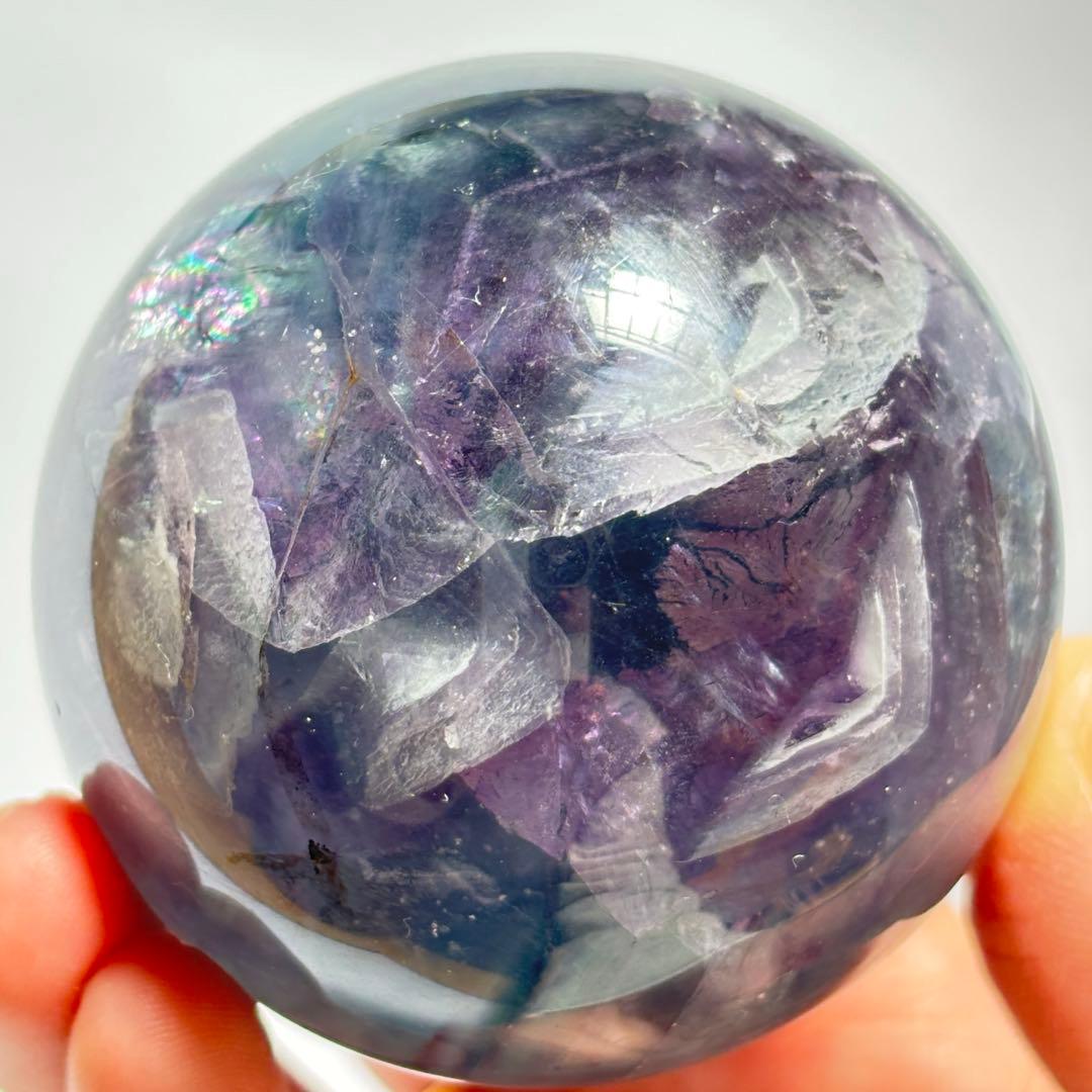 フローライト　透明感　高品質　ハイグレード　パーム　虹　パワー　スフィア