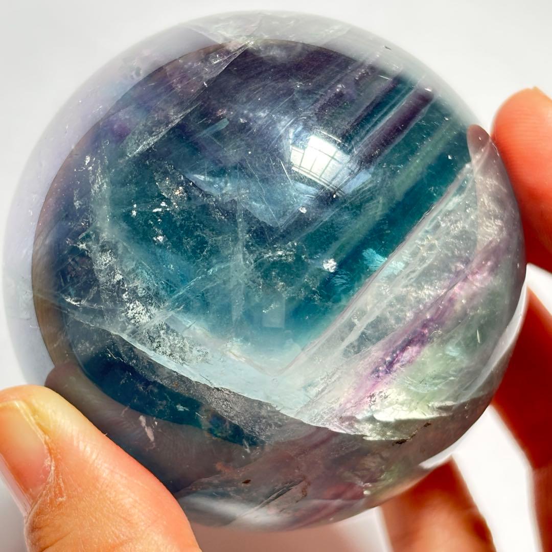 フローライト　透明感　高品質　ハイグレード　パーム　虹　パワー　スフィア