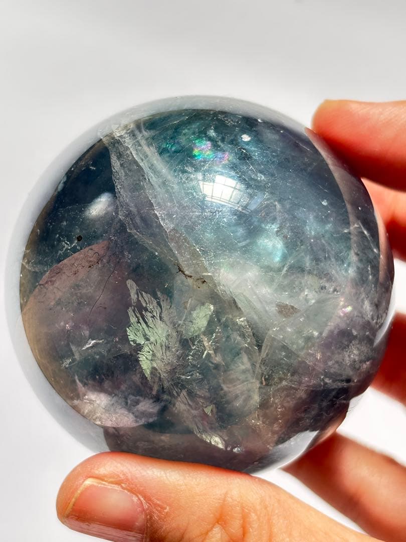 フローライト　透明感　高品質　ハイグレード　パーム　虹　パワー　スフィア