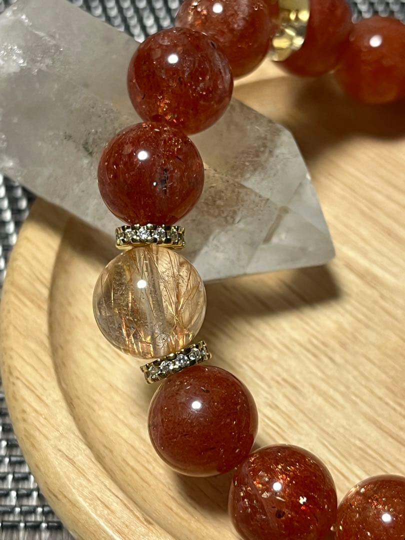 高品質 サンストーン アクアマリン ルチルクォーツデザインブレスレット