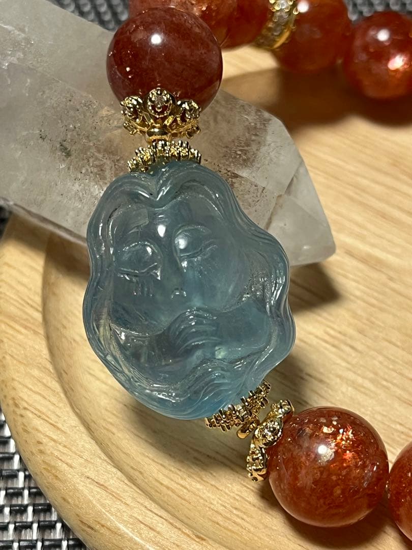 高品質 サンストーン アクアマリン ルチルクォーツデザインブレスレット