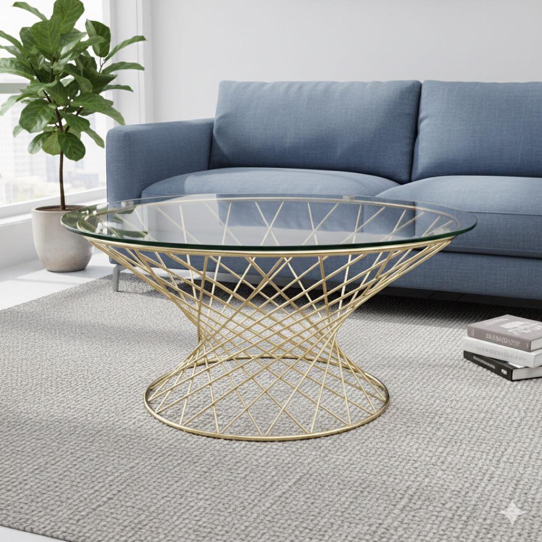 【美品 】フランフラン マーリアコーヒーテーブル ゴールド ガラス天板 円型