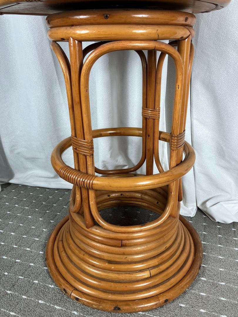 昭和レトロ ラタン 回転チェア 籐製 アジアン カウンターチェア ヴィンテージ