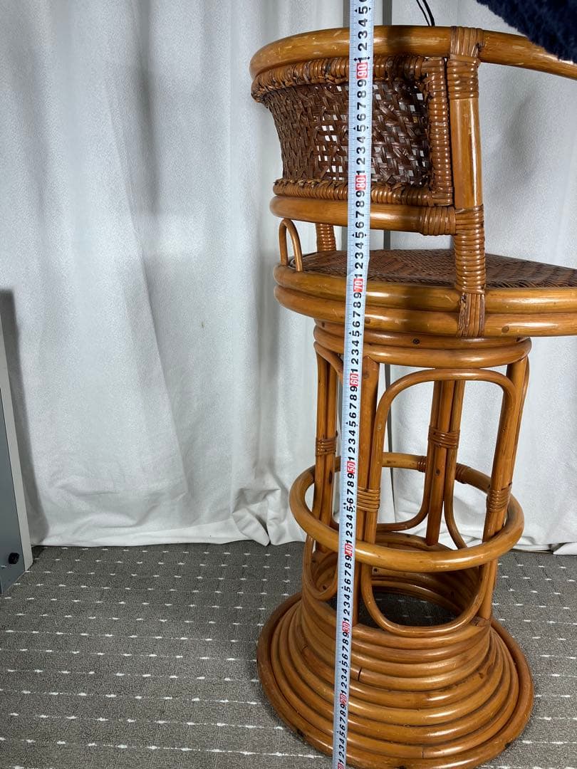 昭和レトロ ラタン 回転チェア 籐製 アジアン カウンターチェア ヴィンテージ