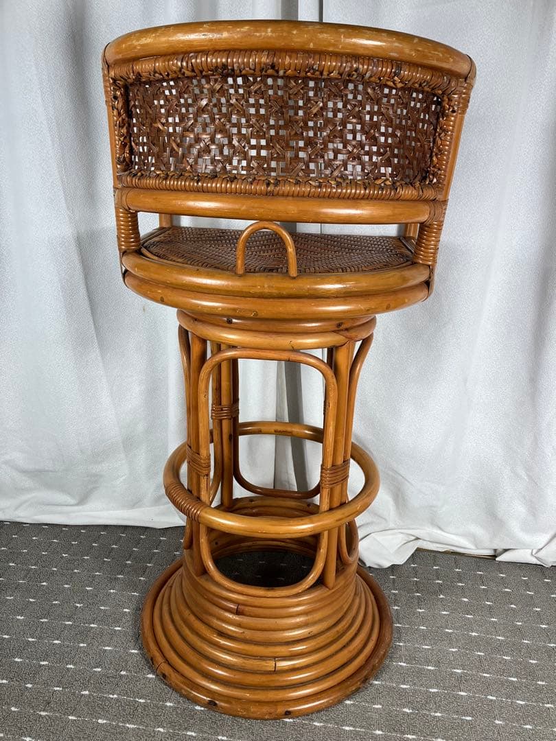 昭和レトロ ラタン 回転チェア 籐製 アジアン カウンターチェア ヴィンテージ