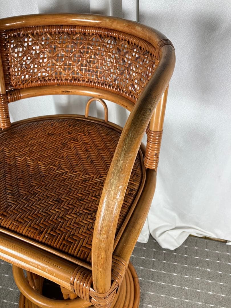 昭和レトロ ラタン 回転チェア 籐製 アジアン カウンターチェア ヴィンテージ
