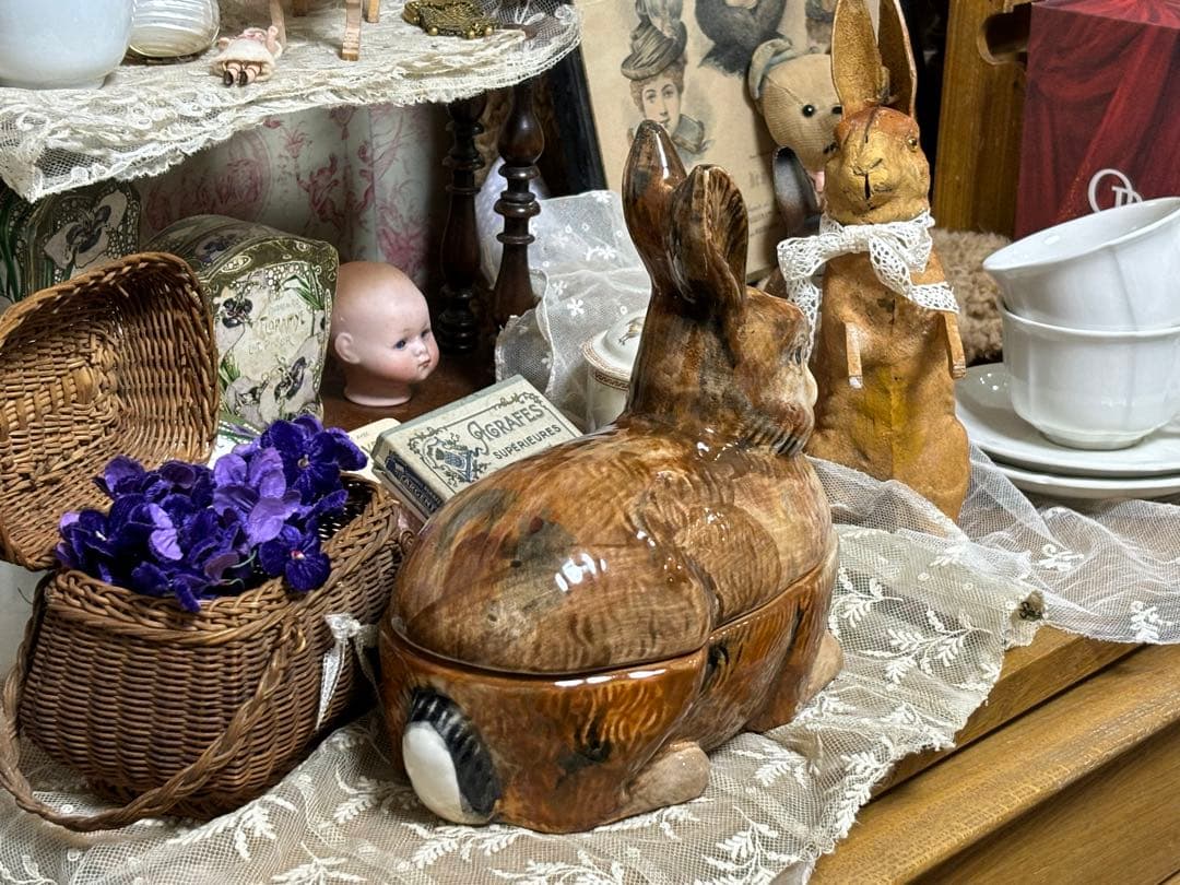 フランスアンティーク ミッシェル・コーガン うさぎのテリーヌポット