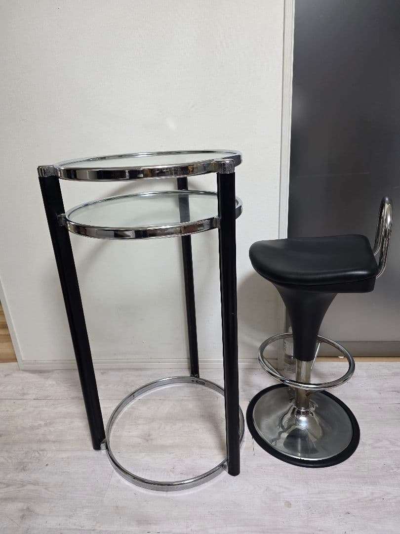 バースツール ガラス天板 スチールフレーム　チエアセット