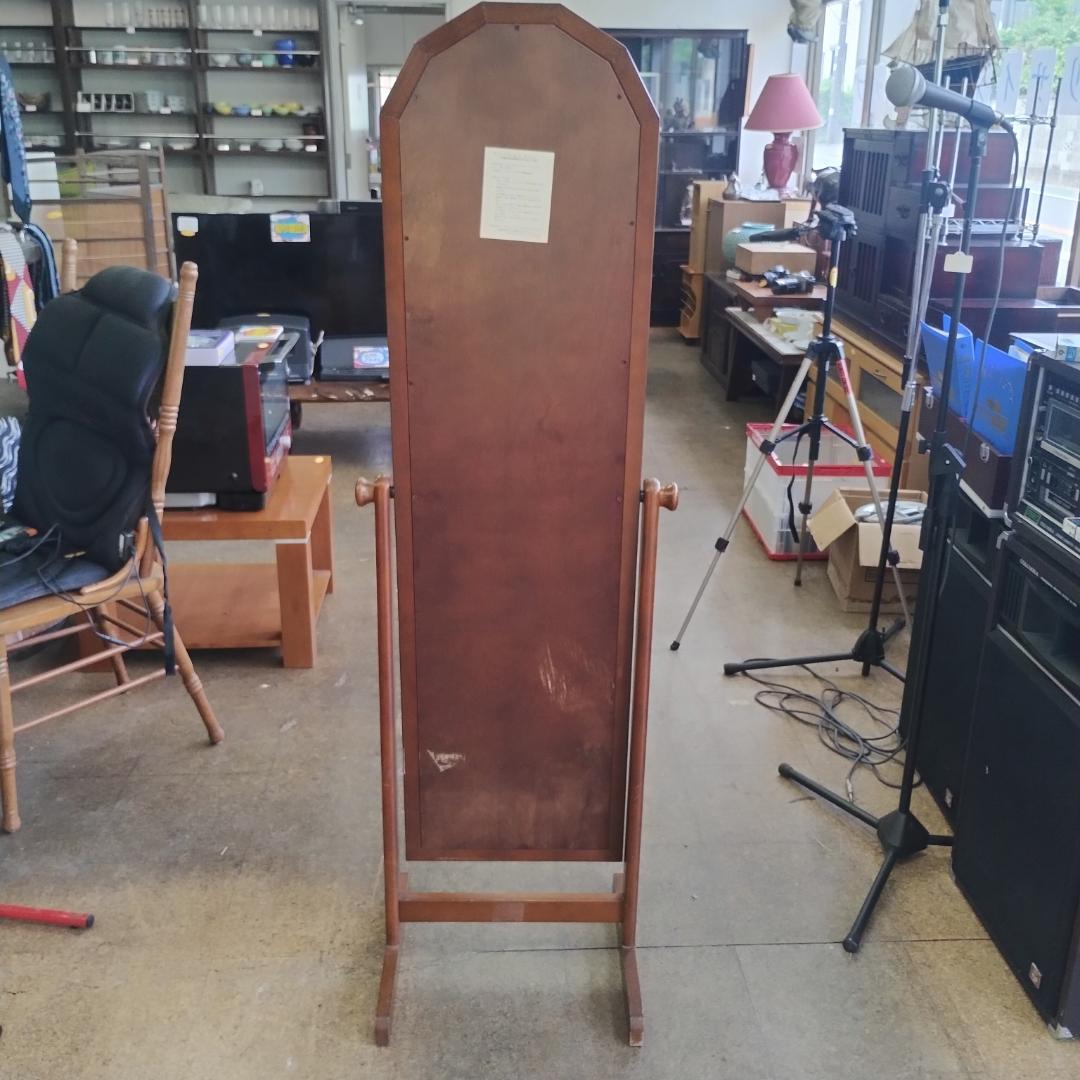 ブラウン木製スタンドミラー オクタゴン型