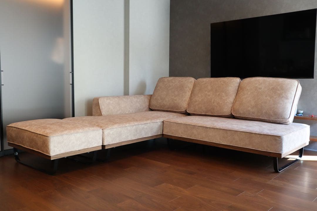 【りよ】分割出品③ カウチソファ　ベージュ　スムーステック