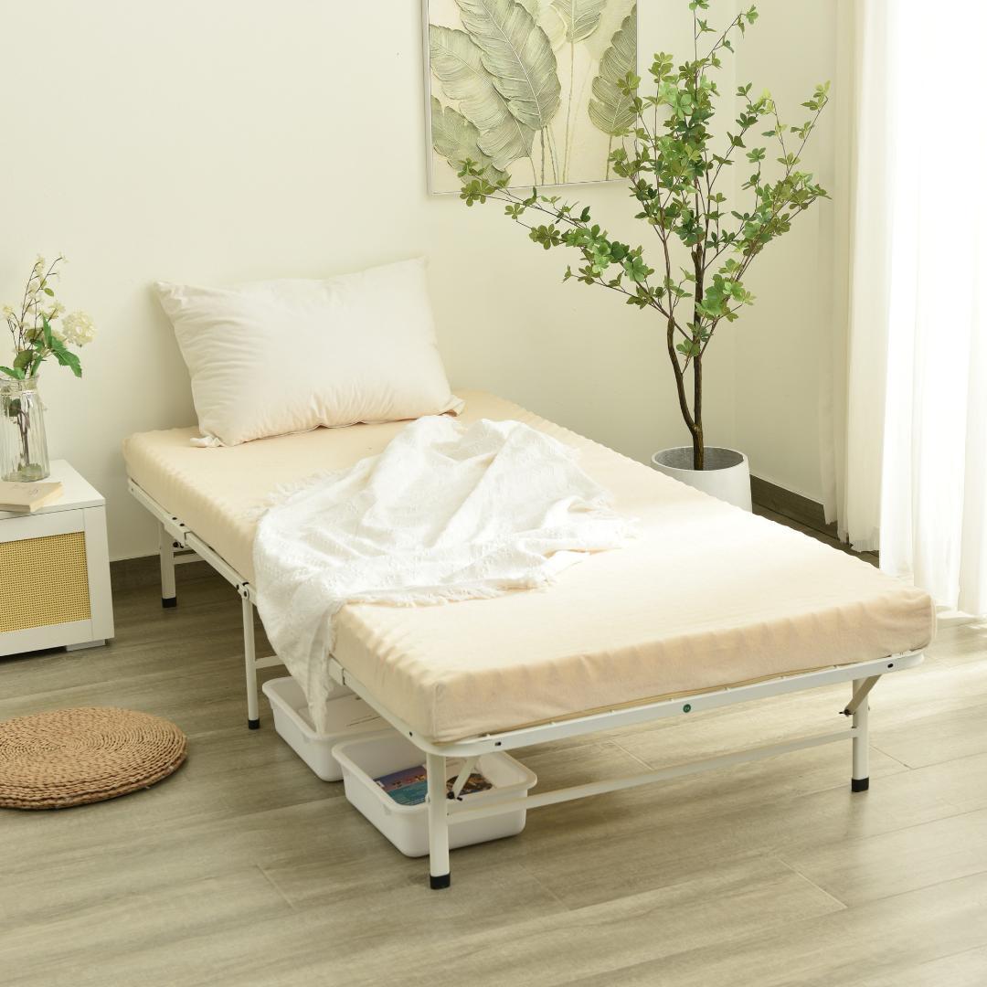 赤字価格！パイプベッド 折りたたみベッド シングル 組立簡単 （S）WHITE