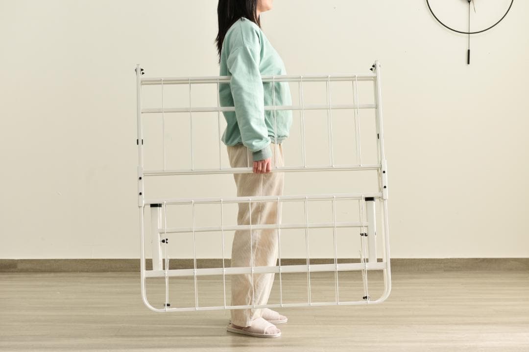 赤字価格！パイプベッド 折りたたみベッド シングル 組立簡単 （S）WHITE