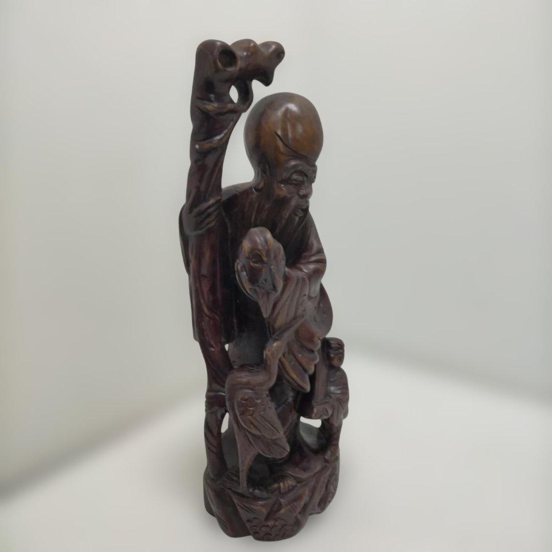 木彫り彫刻 福禄寿 置物 七福神 縁起物 和風 床の間 飾り 260115-2T