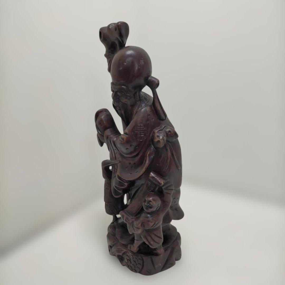 木彫り彫刻 福禄寿 置物 七福神 縁起物 和風 床の間 飾り 260115-2T