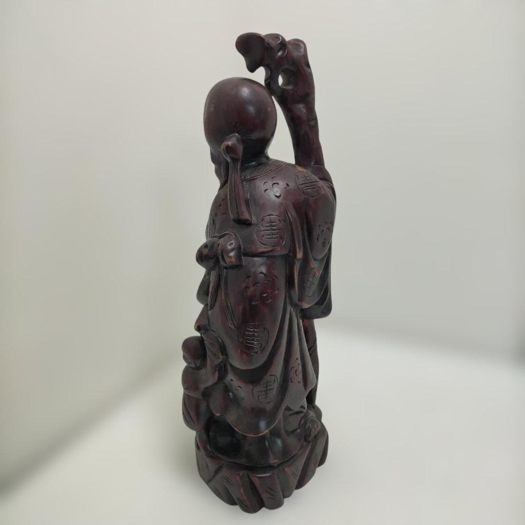 木彫り彫刻 福禄寿 置物 七福神 縁起物 和風 床の間 飾り 260115-2T