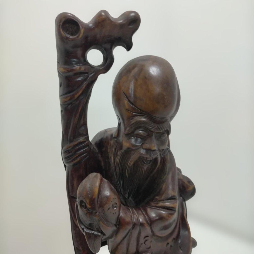 木彫り彫刻 福禄寿 置物 七福神 縁起物 和風 床の間 飾り 260115-2T