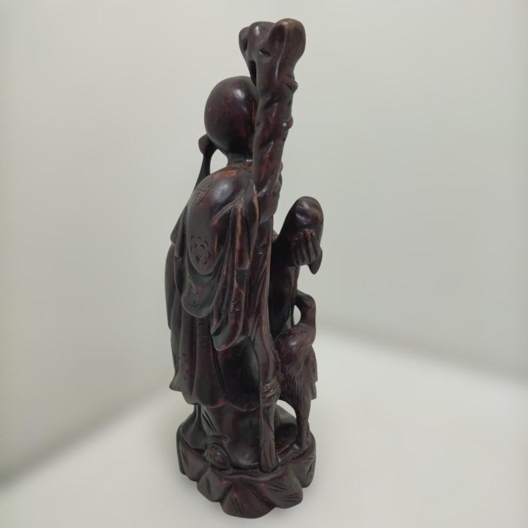 木彫り彫刻 福禄寿 置物 七福神 縁起物 和風 床の間 飾り 260115-2T