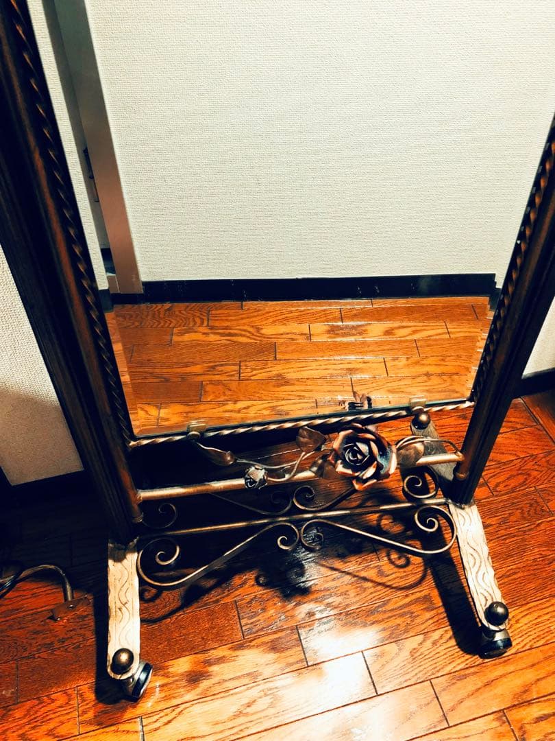 アンティーク ゴールド ロココ キャスター 立て掛け鏡 スタンドミラー 姿見