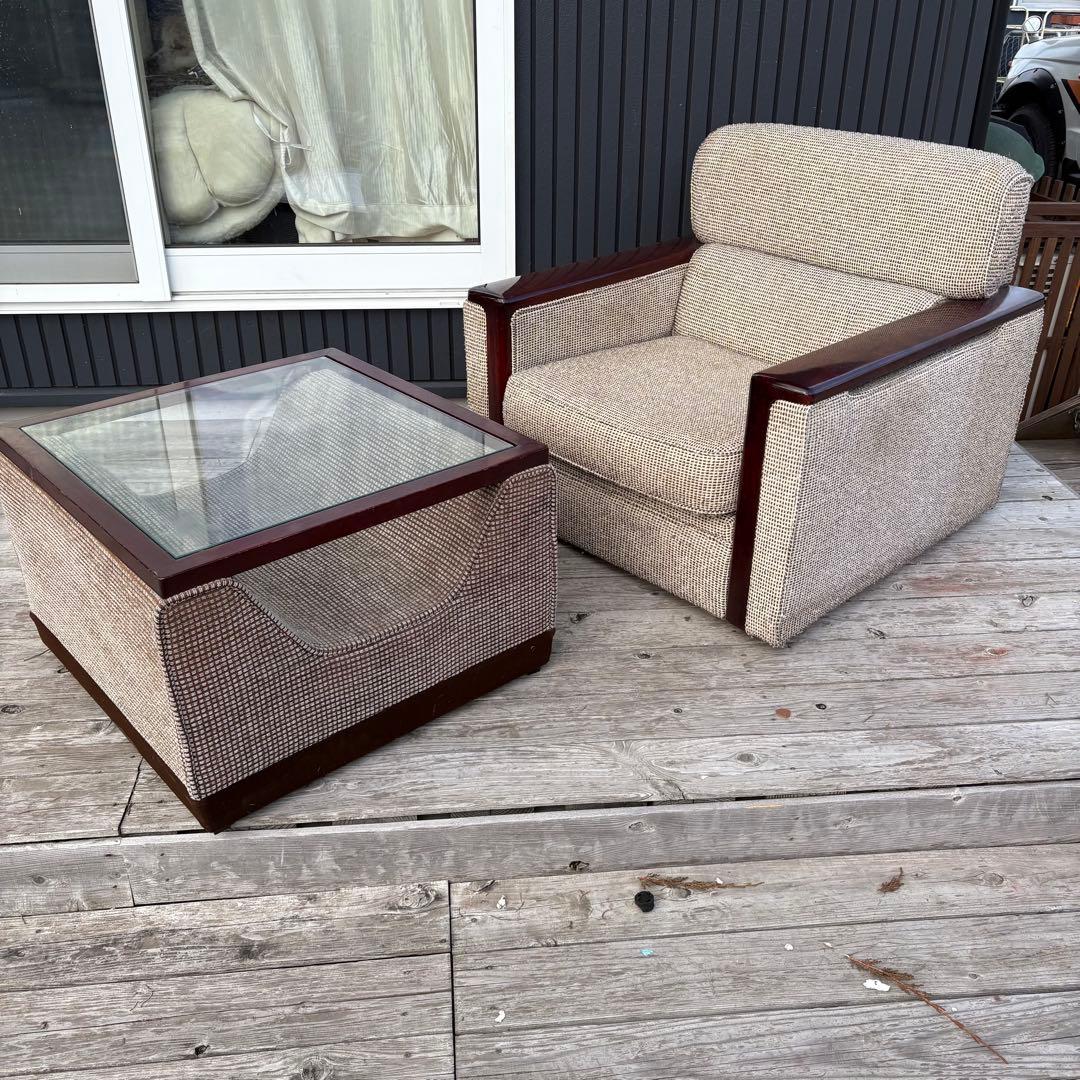 北欧レトロ ヴィンテージ 1人掛けソファ アームチェア 木肘 昭和レトロ 古家具