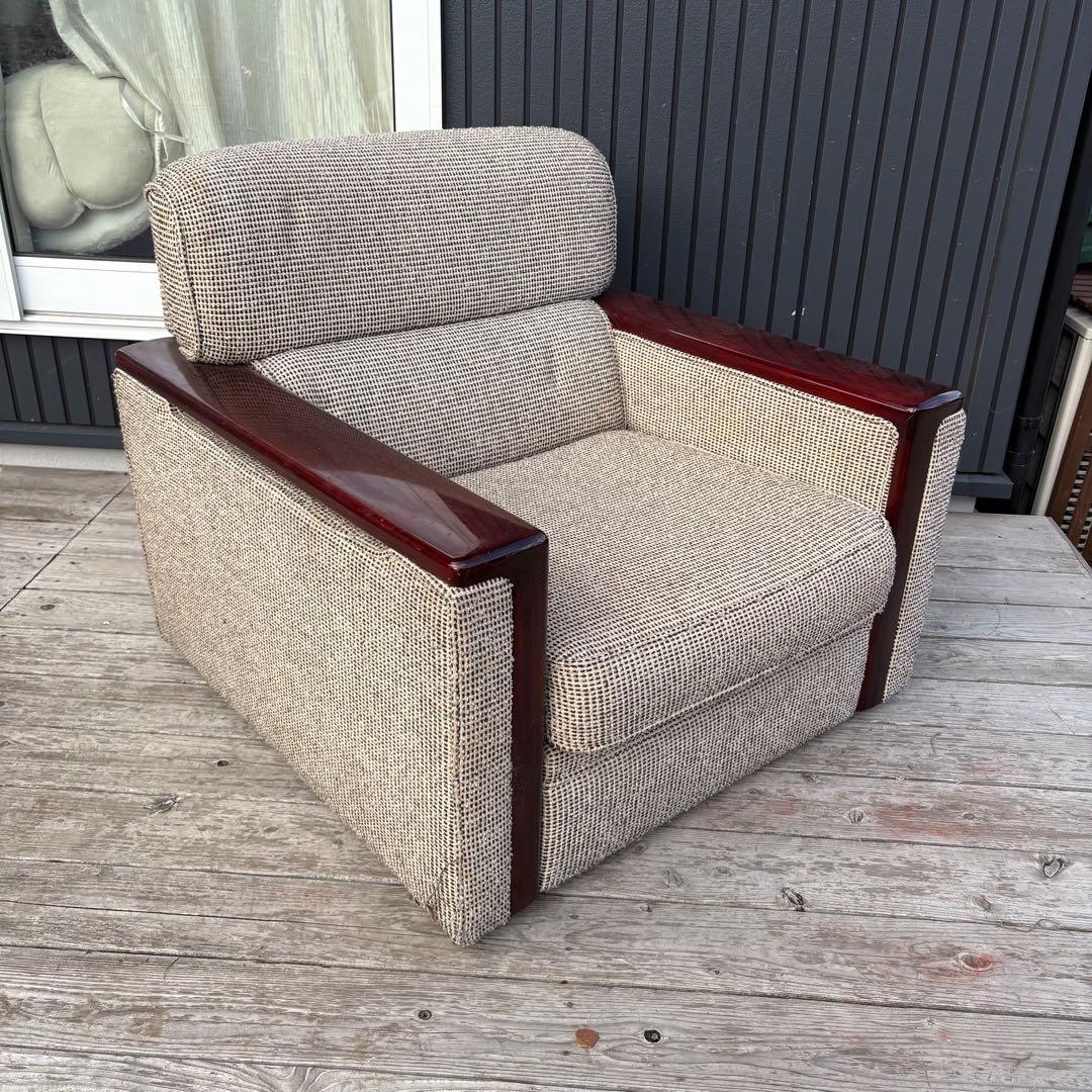 北欧レトロ ヴィンテージ 1人掛けソファ アームチェア 木肘 昭和レトロ 古家具