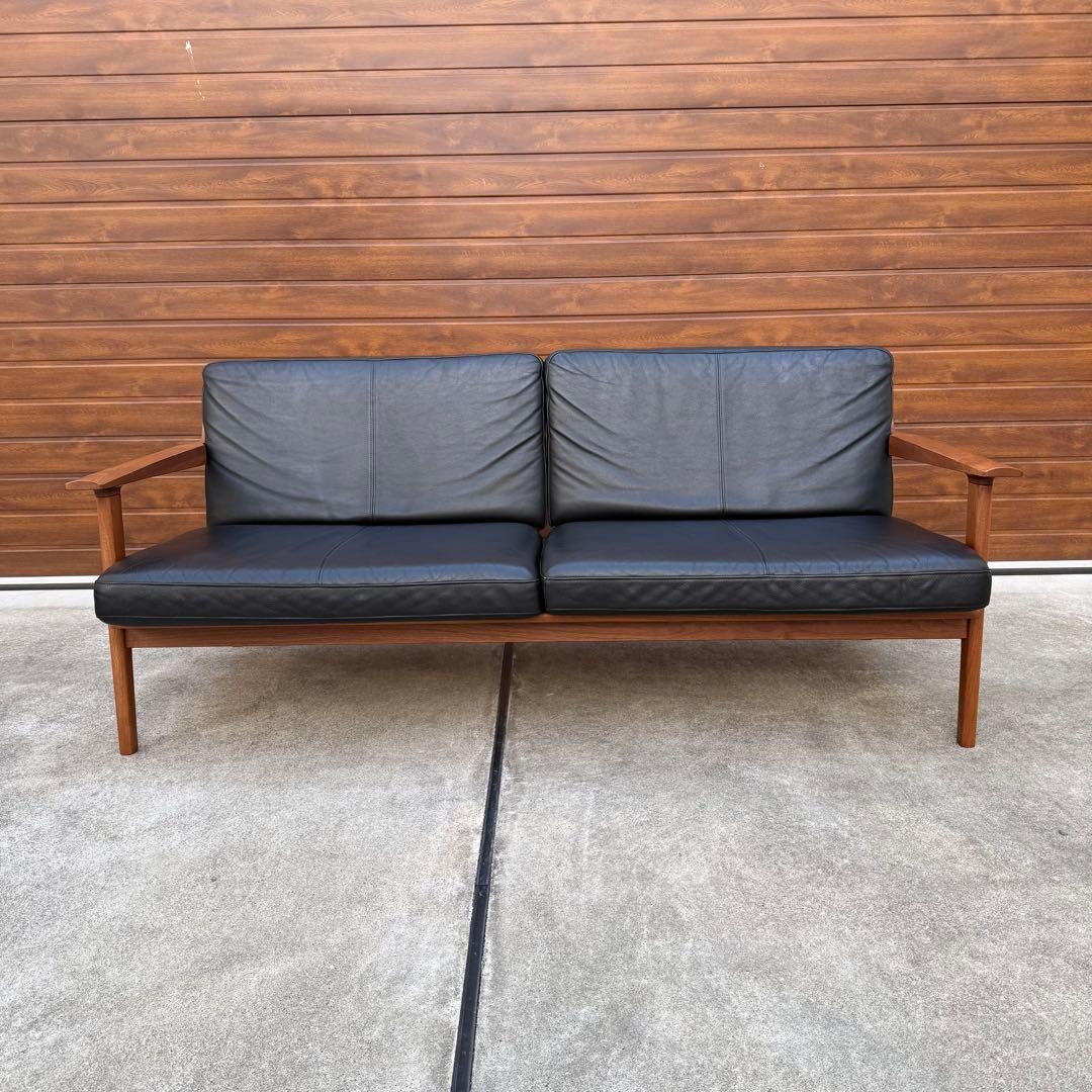 美品 ナガノインテリア 3P ソファ ウォールナット 本革 購入価格46万